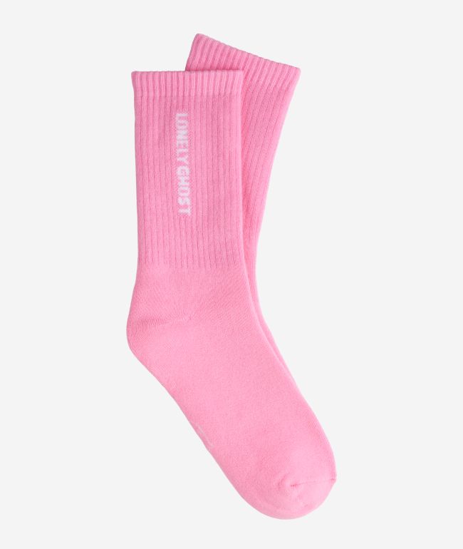 Lonely Ghost Wordmark Pink Crew Socks - Lonely Ghost