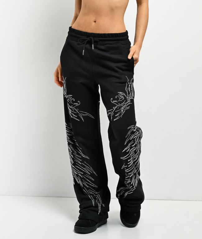 Insomnia Visuals Wings Rhinestone Black Sweatpants - Insomnia Visuals