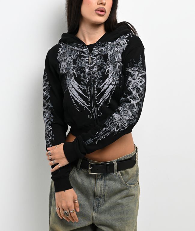 Insomnia Visuals Corset Black Crop Zip Hoodie - Insomnia Visuals