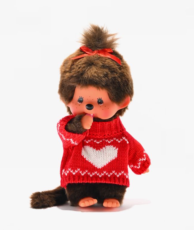 Monchhichi Red Heart Sweater Vinyl Plush Toy - Monchhichi