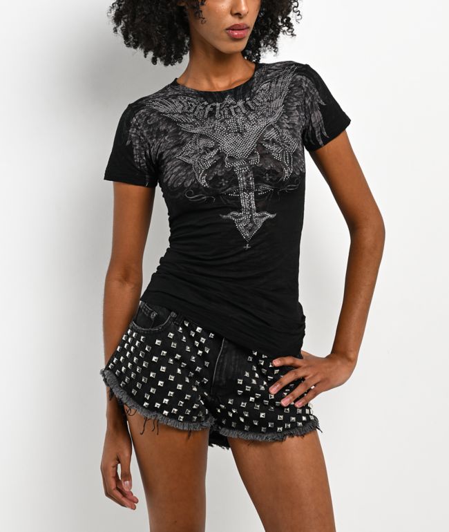Affliction Death Eyes Black Burnout T-Shirt - Affliction
