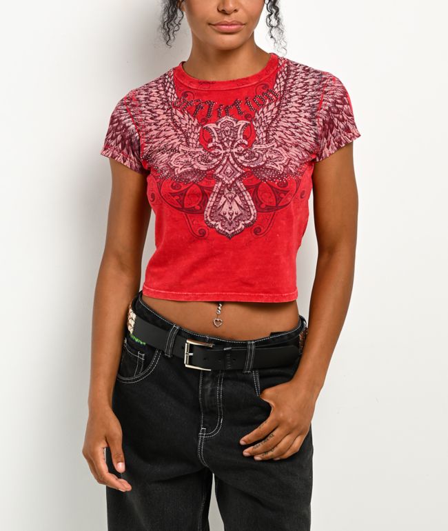 Affliction Kingdom Red Crop T-Shirt - Affliction