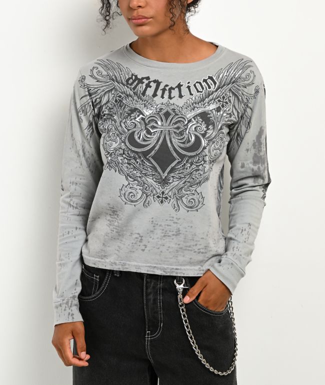 Affliction Omen Grey Tie Dye Long Sleeve T-Shirt - Affliction