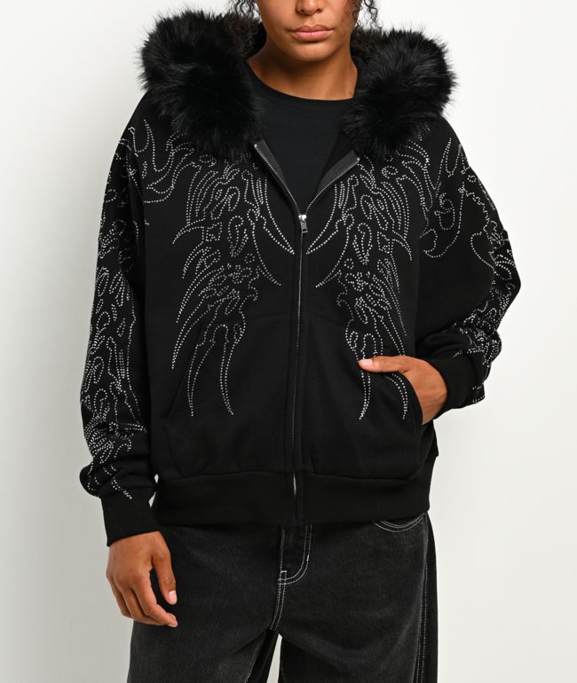 Affliction Skeleton Faur Fur Black Zip Hoodie - Affliction