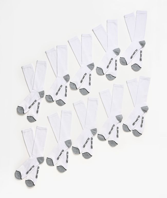 Grey Matter Concepts 10 Pack White Crew Socks - Grey Matter