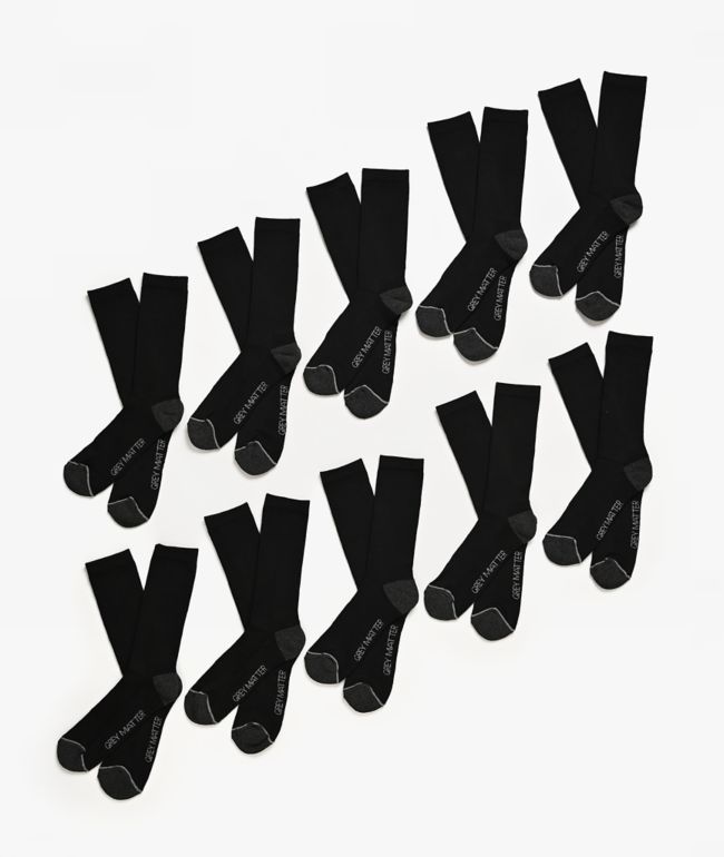 Grey Matter Concepts 10 Pack Black Crew Socks - Grey Matter