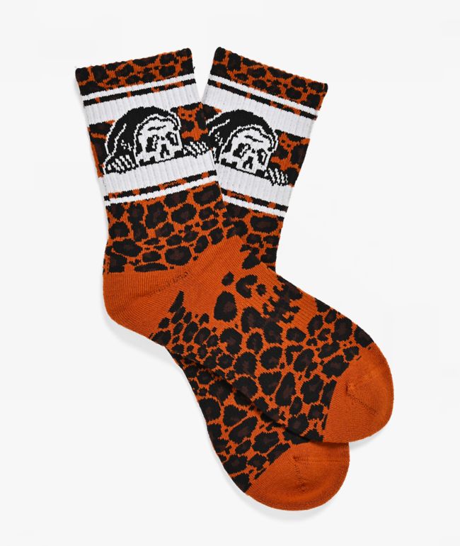 Lurking Class by Sketchy Tank Death Leopard Brown Crew Socks - Lurking Class by Sketchy Tank
