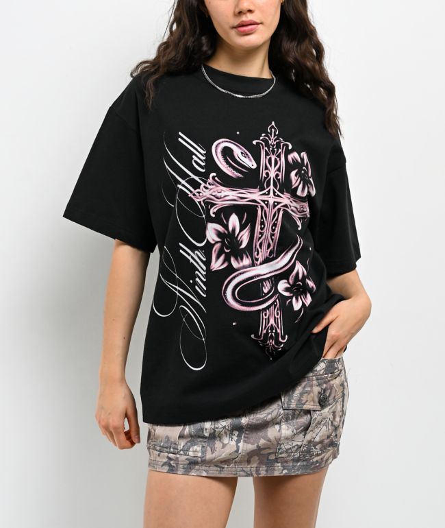 Ninth Hall Heavenly Decay Cross Black Boxy T-Shirt - Ninth Hall
