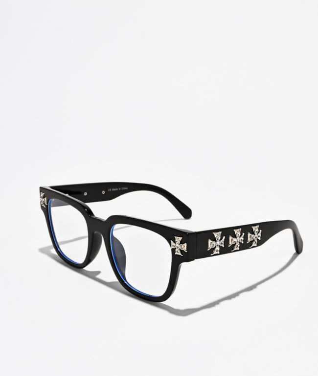 Rhinestone Cross Black Glasses - Ace Watches