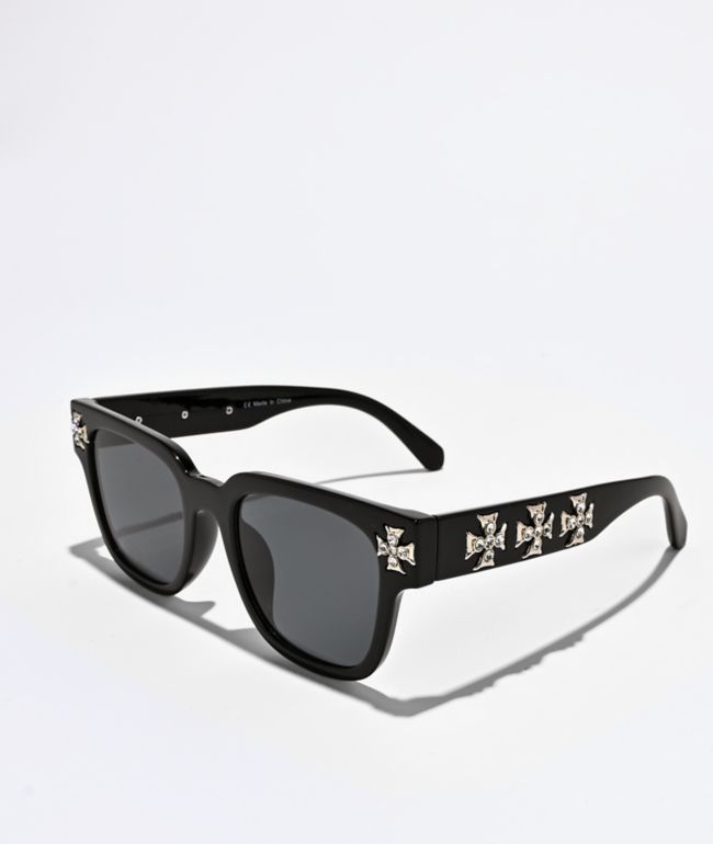 Rhinestone Cross Black Sunglasses - Ace Watches