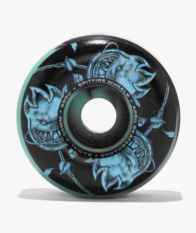 Spitfire x April Bighead Rose Formula Four Radial 56mm 99a Black & Turquoise Swirl Skateboard Wheels - Spitfire