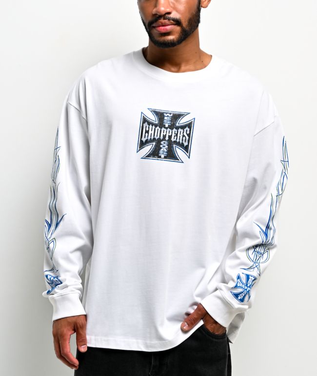 West Coast Choppers Pinstripe White Long Sleeve T-Shirt - West Coast Choppers