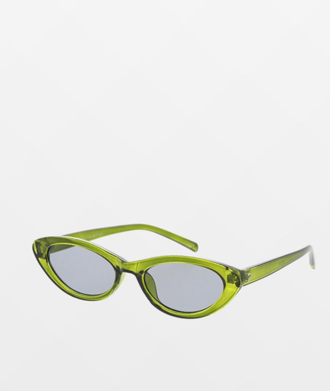 Cat Eye Crystal Green & Smoke Sunglasses - 