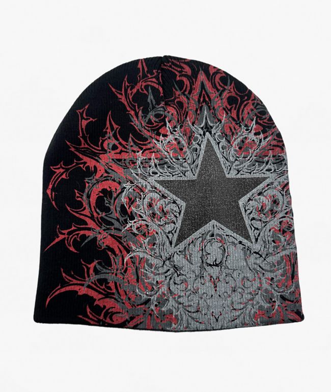 Insomnia Visuals Glitter Star Black Skully Beanie - Insomnia Visuals