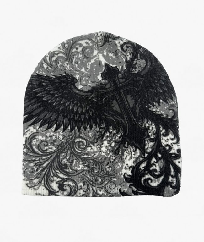 Insomnia Visuals Figraphy Black & Grey Skully Beanie - Insomnia Visuals