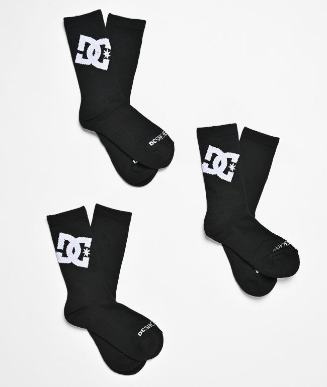 DC Graffik Logo 3 Pack Black Crew Socks - DC