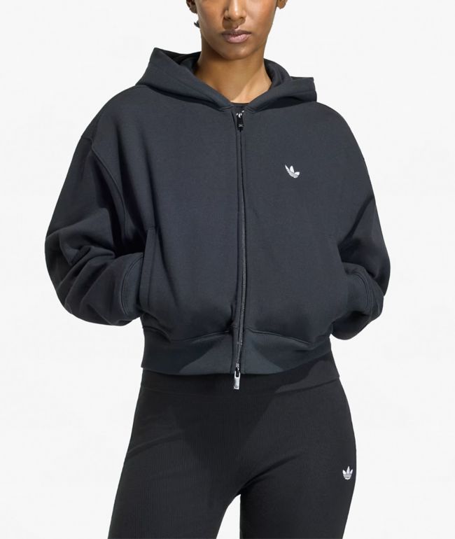 adidas Originals Essentials Fleece Black Crop Zip Hoodie - adidas