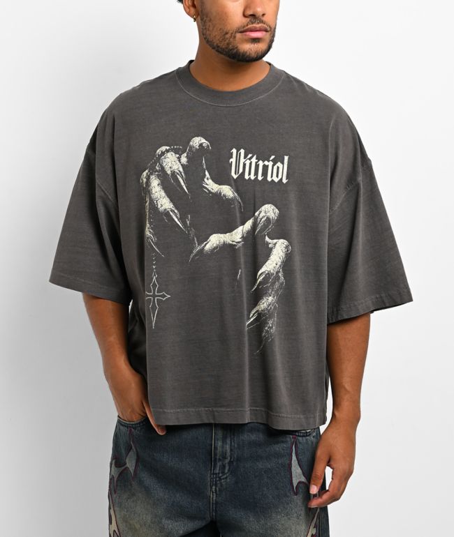 Vitriol Stake To The Heart Grey Wash Boxy Crop T-Shirt - Vitriol