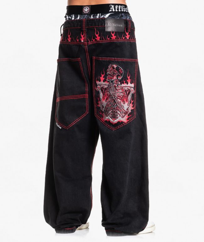 Affliction Flameful Faith Black Extra Wide Leg Jeans - Affliction