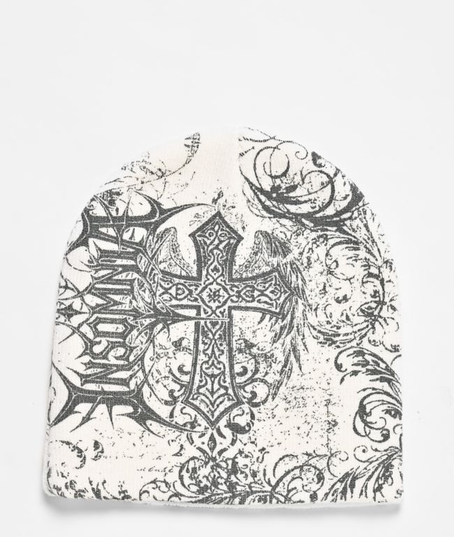Insomnia Visuals Scriptures White Skully Beanie - Insomnia Visuals
