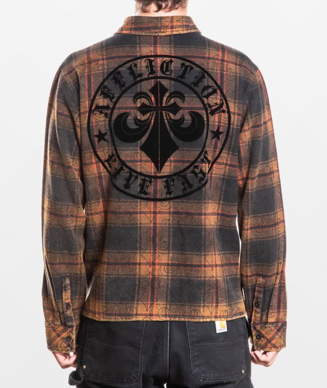 Affliction Live Fast Orange & Black Flannel Shirt - Affliction