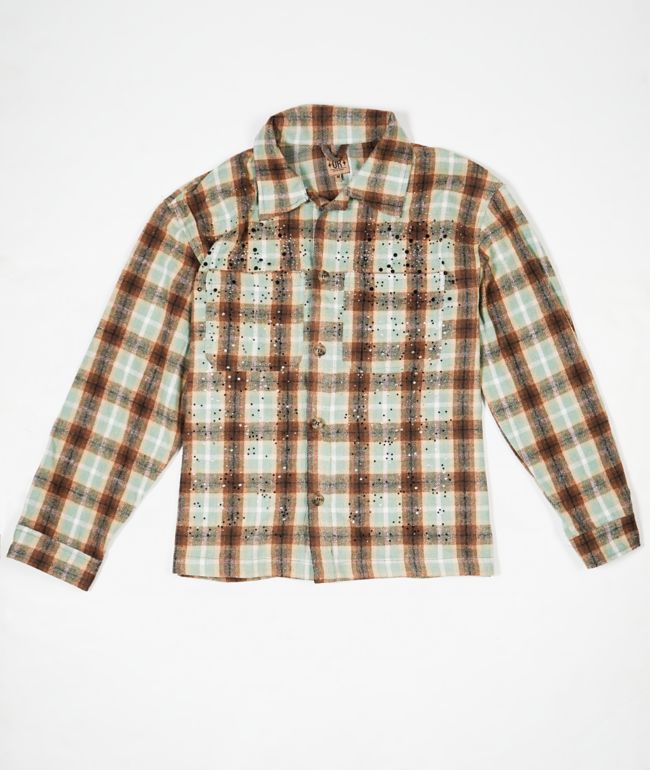 American Stitch Rhinestone Brown & Light Blue Flannel Shirt - American Stitch