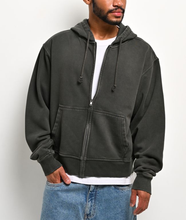 ITA Fractal Black Wash Crop Zip Hoodie - ITA