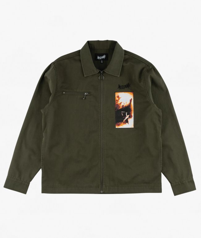 Welcome Smite Olive Long Sleeve Zip Work Shirt - Welcome Skateboards