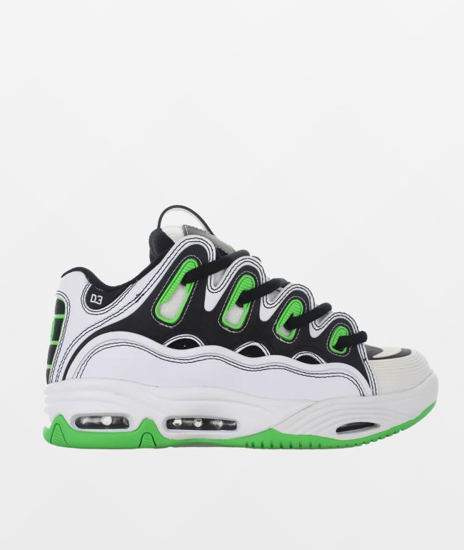 Osiris D3 2001 White, Black & Green Skate Shoes - Osiris