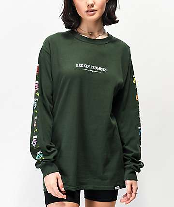 Broken Promises Feeled Guide Forest Green Long Sleeve T-Shirt