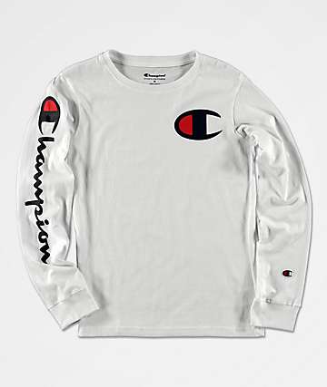 Champion Boys Sleeve Print White Long Sleeve T-Shirt