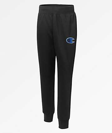 Champion Reverse Weave Big C Chenille Logo Black Jogger Sweatpants