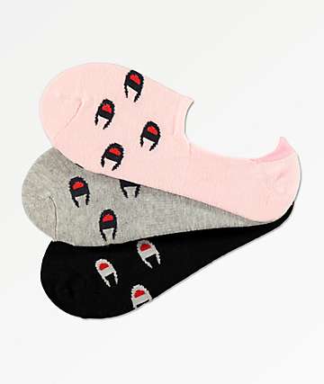 Champion Sneaker Cut Liner Pink, Grey & Black 3 Pack No Show Socks