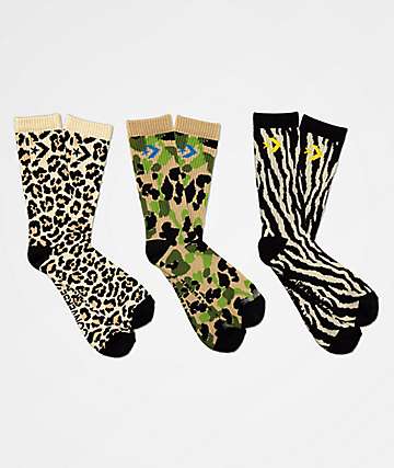 Converse Classic Star Chevron Animal Print 3 Pack Crew Socks