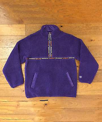 Crooks & Castles Sherpa Mountain Purple Quarter Zip Fleece Sweatshirt