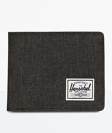 Herschel Supply Co. Hank Black Crosshatch & Black Leather Bifold Wallet