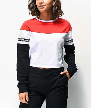 Lurking Class By Sketchy Tank Thorns White, Red & Black Crop Long Sleeve T-Shirt