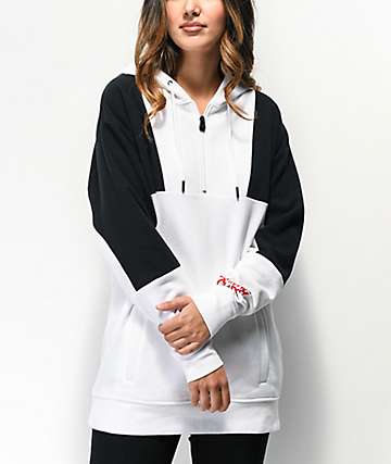 Lurking Class by Sketchy Tank Drip Script White & Black Quarter Zip Hoodie