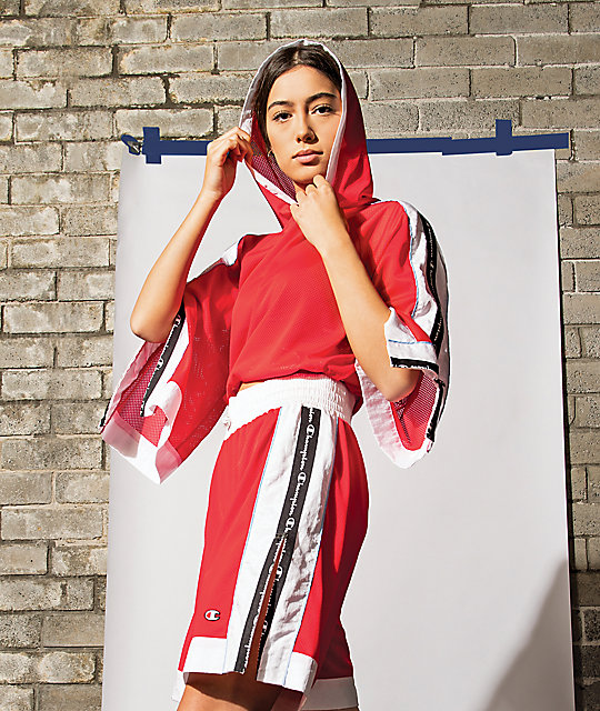 cropped red champion hoodie