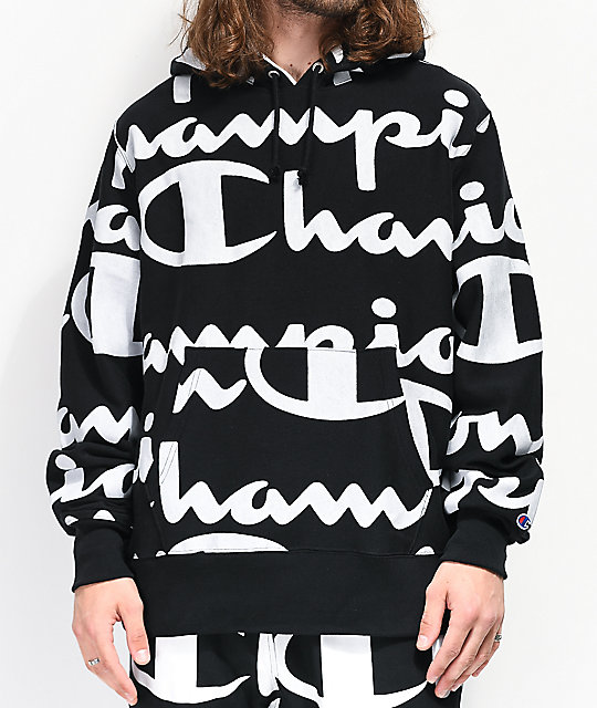 champion all over logo hoodie