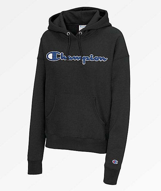 black champion hoodie blue logo