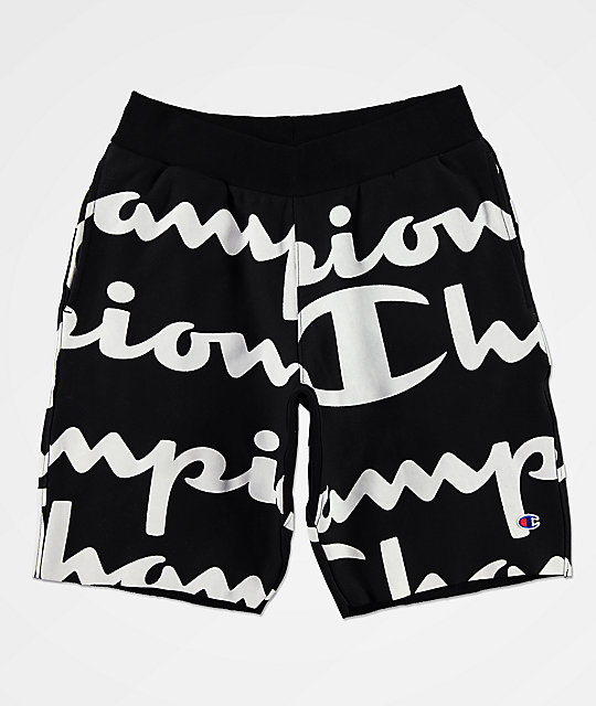 champion shorts black and white