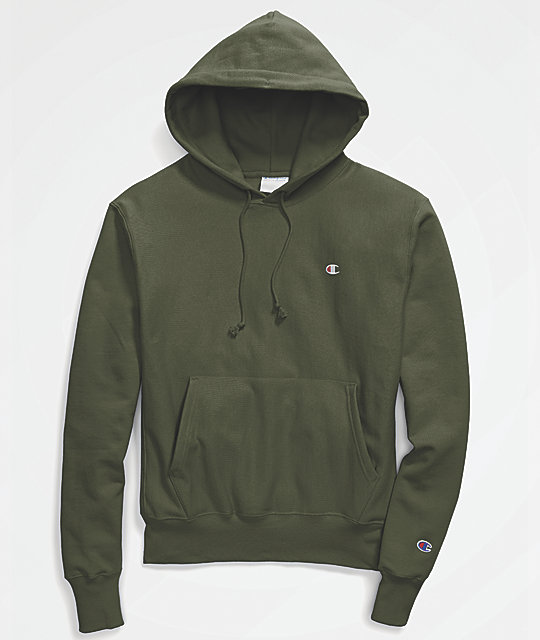 champion army green hoodie