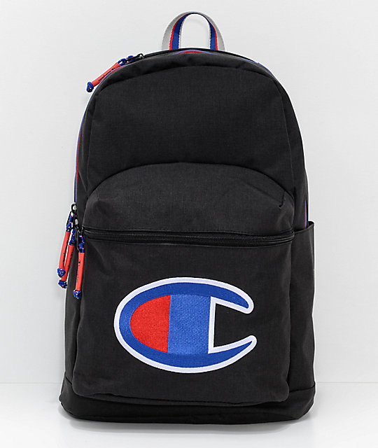 champion top load logo black backpack