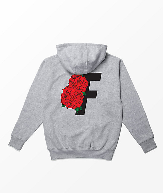 grey hoodie with roses