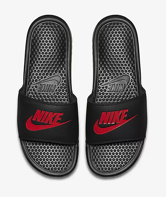 nike slippers red and black