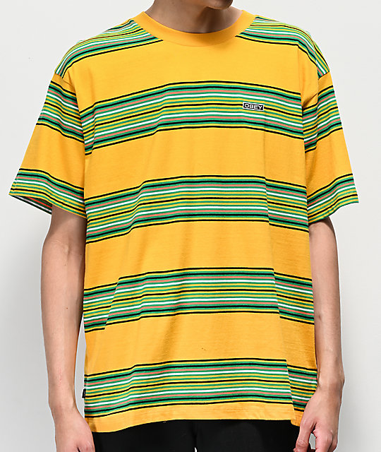 Obey Route Yellow & Green Striped T-Shirt | Zumiez.ca