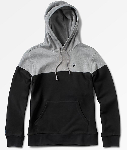 black hoodie with grey hood