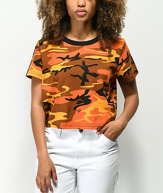 orange camo crop top