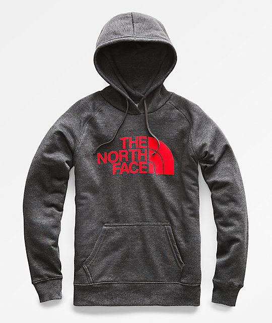 grey and red north face hoodie